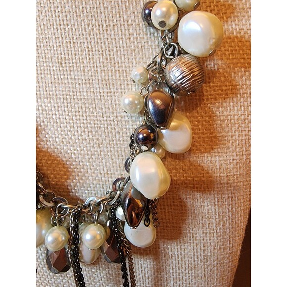 NY Designer Necklace Faux Pearls & Mixed Beads, Layered Dangle, 13” Drop - Picture 2 of 4